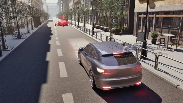 istock The car understands the obstacle on the road 2171139188