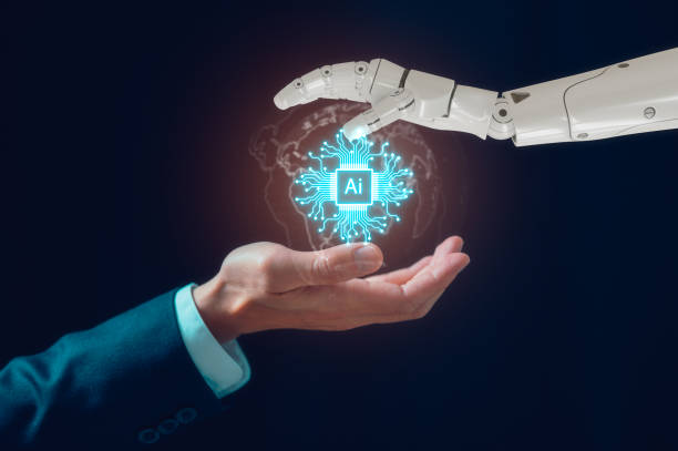 istock artificial intelligence AI hand robot white 3d rendering and hand people with virtual ai icon on background 2171140062