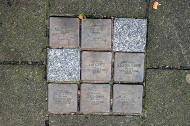 Boppard, Germany - September 9th 2025 ;   Stolpersteins, or Stumbling Blocks, placed in the ground in Germany. Stumbling blocks are plaques in the sidewalk inscribed with the name and dates of victims of Nazi extermination or persecution.