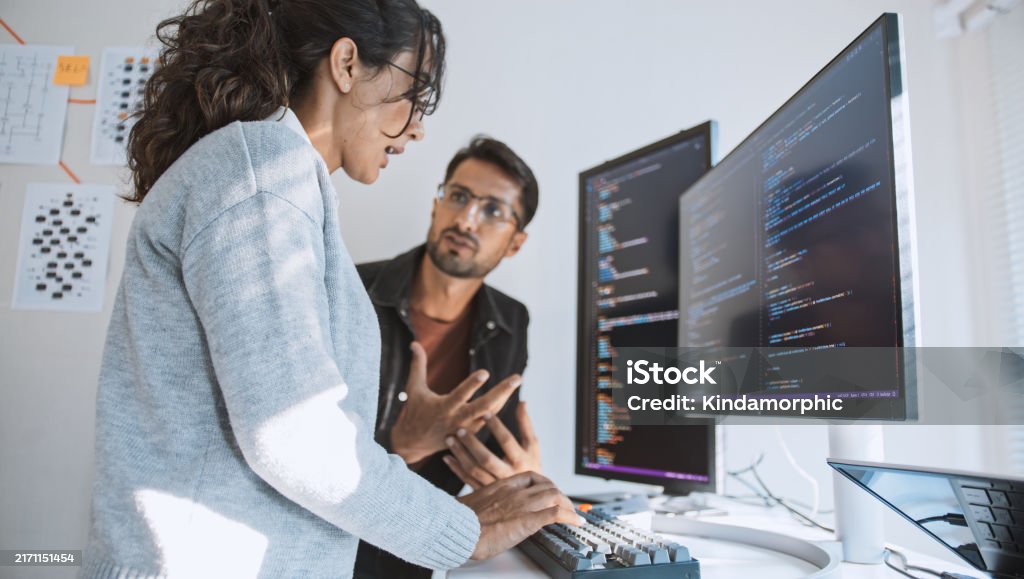 Computer Programming Latin Answer Hispanic Latin American Couple Software Engineer Developer Use Computer ...