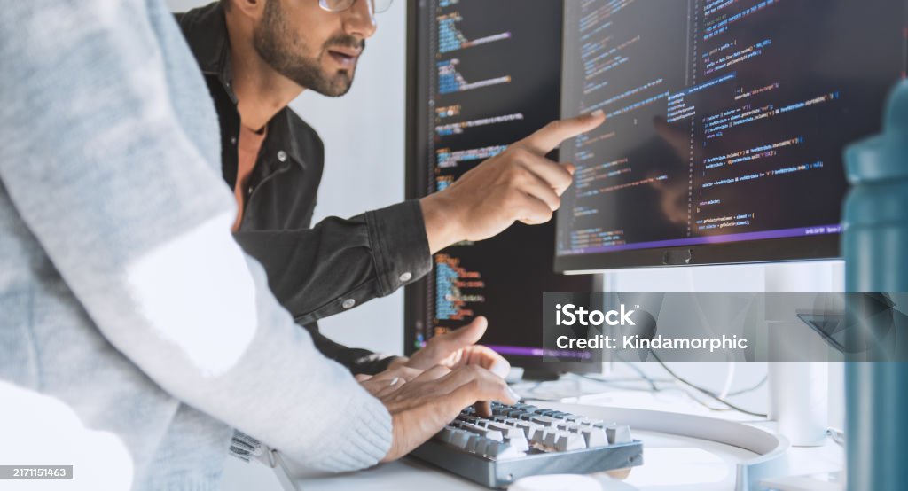 Hispanic Latin American Couple Software Engineer Developer Use Computer ...