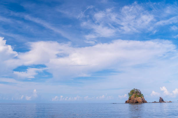 Blue sky and white fluffy clouds with reflect on sea background and pattern