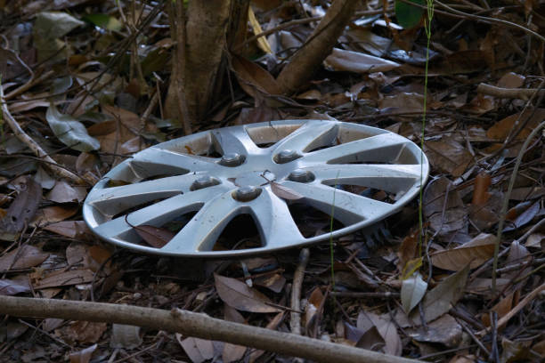 Abandoned car wheel on a mountain