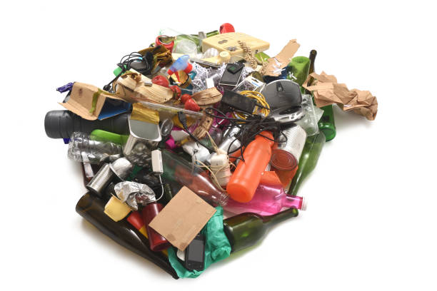 istock elevated view of garbage with plastic containers, glass, cans, e-waste, paper, organic on white backgroun 2171166452