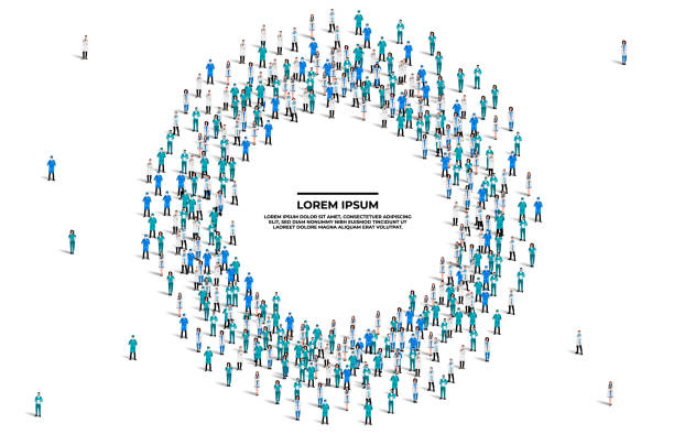 istock A large group of doctors on white background with space for text. Doctor people crowd seamless background. Doctors day concept. Vector illustration 2171169077