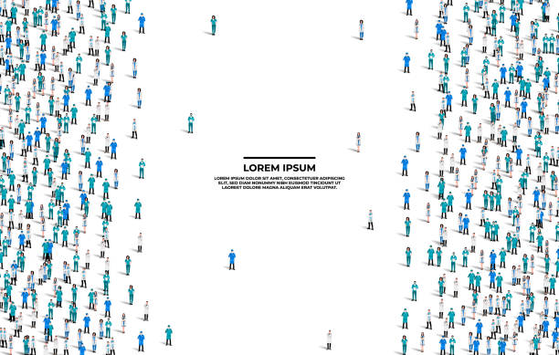 istock A large group of doctors on white background with space for text. Doctor people crowd seamless background. Doctors day concept. Vector illustration 2171169185