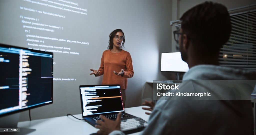 Hispanic Latin American Software Engineer Developer Use Laptop Computer ...