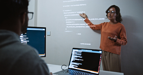 Computer Code In Latin Hispanic Latin American Software Engineer Developer Use Laptop Computer ...