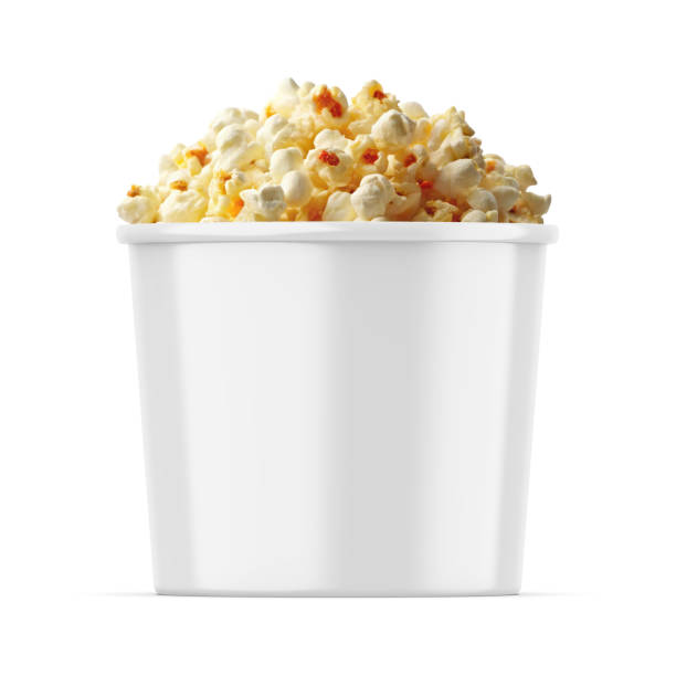 istock Cheese popcorn tub mockup, paper bucket packaging for popcorn on isolated white background 2171180598