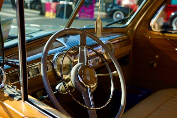 istock Vehicle interior and dashboard details on classic vintage car 2171183124