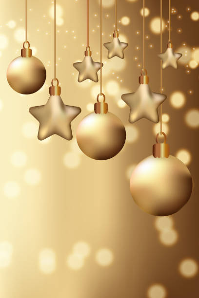 istock Vertical greeting card golden stars hanging Shining background Copy space 2171194422