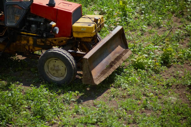 istock The front of an excavator clears tall green grass, preparing a construction site, an old tractor removes green grass, site clearing, beginning of work, nature and machinery 2171201282