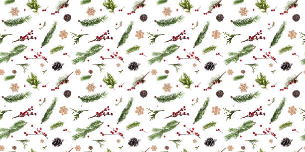 istock A seamless Christmas background featuring pine branches, cones, and red holly berries. 2171203161