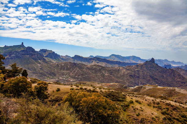 Mountain landscape, Gran Canaria, Canary Islands, Spain.Roque Bentaiga on the right, Roque Nublo on the left.