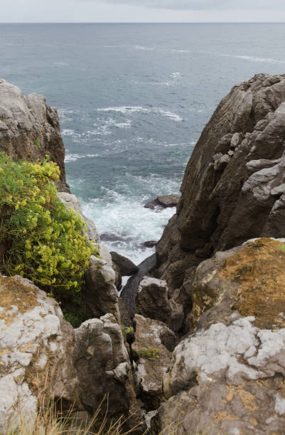 Cantabria, Spain, landscapes along short coastal walk between two town beaches Playa de Ris and Trengandin