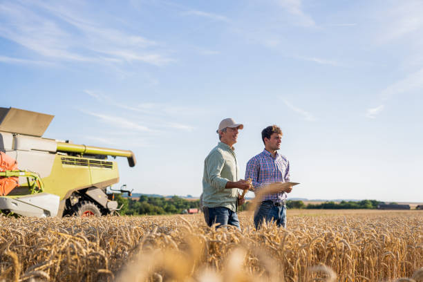 istock Agricultural advisor and farmer discussing crop quality issues next to combine harvester in cultivated field 2171217229