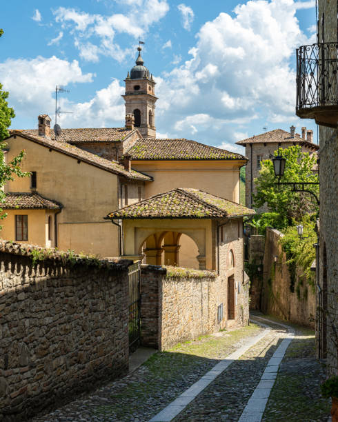istock Stone pathway leading to a church in Castell'Arquato, a typical village in Emilia-Romagna region, Italy 2171218260