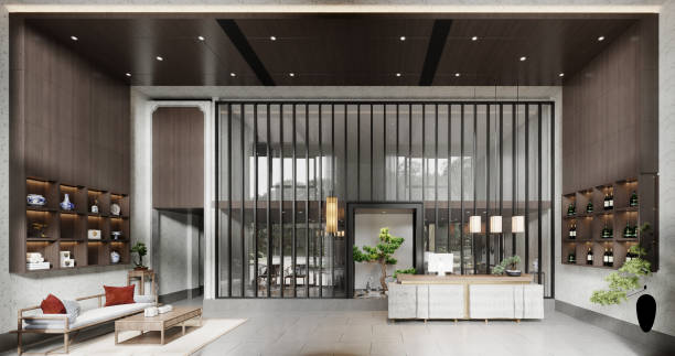 istock 3d render of modern building entrance reception desk 2171219450