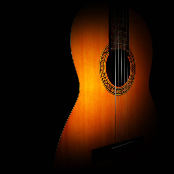 istock Acoustic guitar. Classical spanish guitar closeup isolated on black background 2171230328