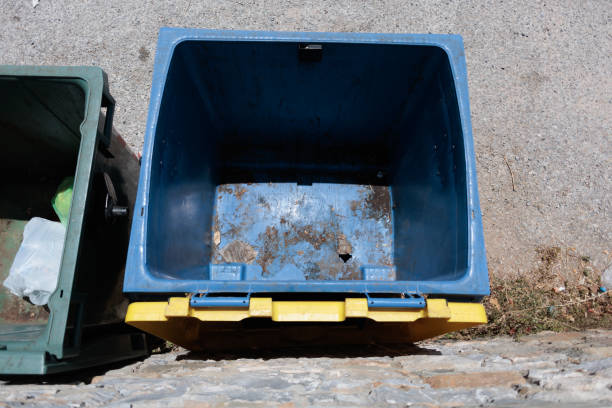 top view of large empty street garbage plastic container