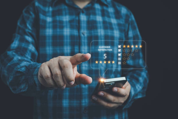 istock Customer review satisfaction feedback survey concept, User give rating to service experience on online application, 5-star satisfaction, customer evaluation product service quality, good quality most. 2171241200