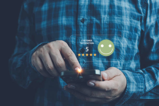 istock Customer review satisfaction feedback survey concept, User give rating to service experience on online application, 5-star satisfaction, customer evaluation product service quality, good quality most. 2171241211
