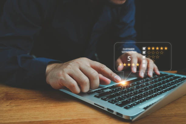 istock Customer review satisfaction feedback survey concept, User give rating to service experience on online application, 5-star satisfaction, customer evaluation product service quality, good quality most. 2171241225