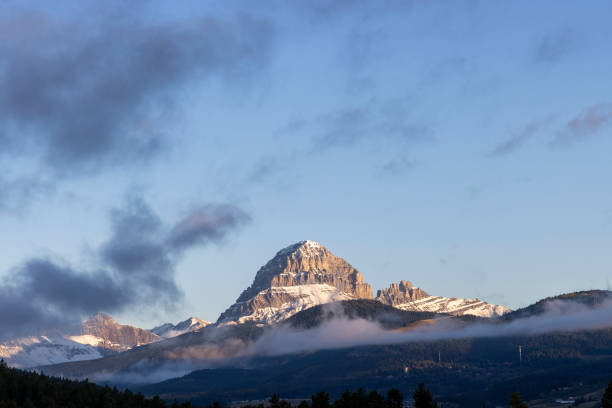 New snow at the peak, late summer in the Canadian Rocky Mountains