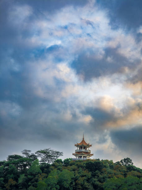 istock Mountaintop pavilion shrouded in mist, serene and Zen 2171250638