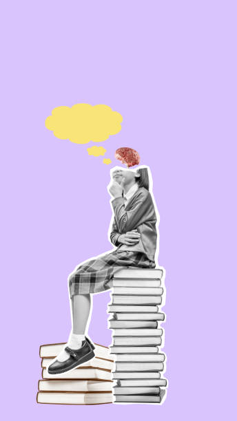 istock A girl is sitting on a stack of books with a thought bubble above her head 2171261565