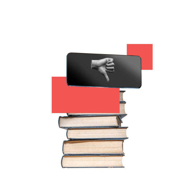 istock A stack of books with a thumbs down on a mobile phone screen 2171263164
