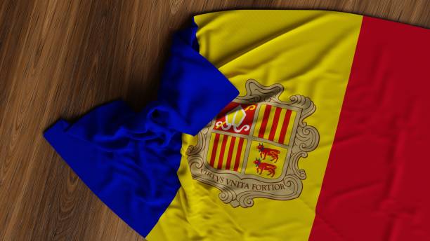 Realistic flag of Andorra 3d illustration. Suitable for Greeting Card, Poster, Banner and Social Media Template