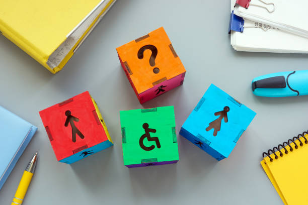 istock Office desk with cubes symbolizing inclusivity in the workplace, representing diversity and equality. 2171274927