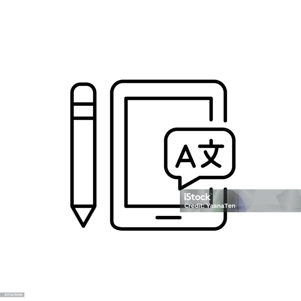 Etablet Pencil And Speech Bubble With Languages Symbols Interactive ...