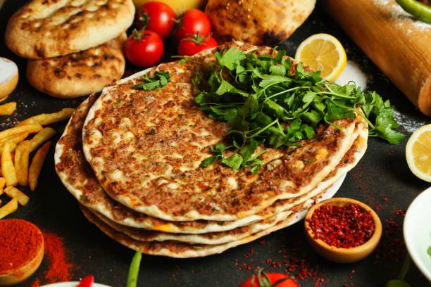 istock Turkish Lahmacun With Parsley and Side Dishes 2171277071