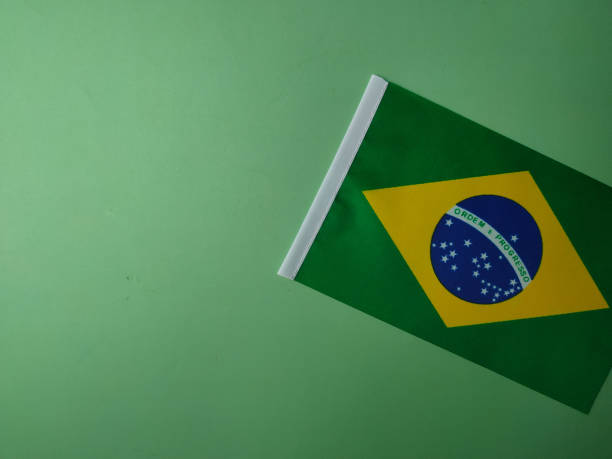 istock Top view brazil flag on a green background with copy and text space 2171277966