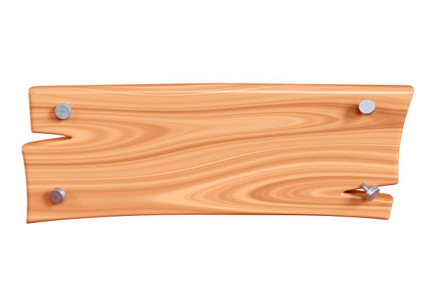 istock Wooden rectangular plaque with cracks and metal nails for text box. Cartoon 3d render illustration 2171281363