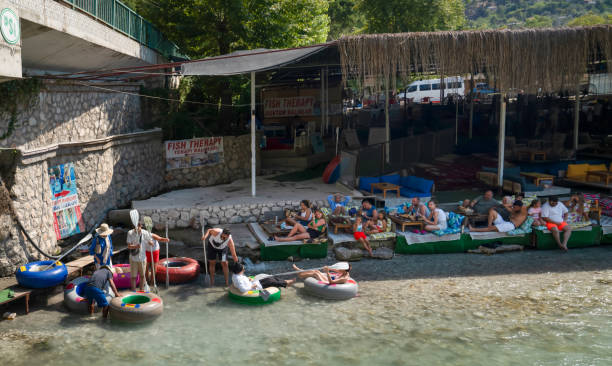 Saklikent, Seydikemer, Mugla, Turkey - August 5, 2024: Saklikent National Park with restaurant and rafting activity