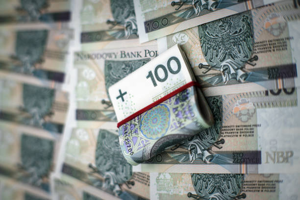 Polish hundred zloty banknotes, currency, finance and economy.