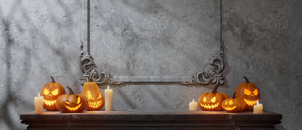 istock Empty Space with Carved Pumpkins, a Skull, and a Candelabra, Creating a Chilling Halloween Scene 2171285837