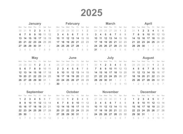 illustrazioni stock, clip art, cartoni animati e icone di tendenza di calendario dei dodici mesi 2025 - evento annuale