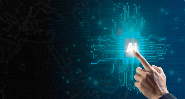 istock Artificial intelligence concept. Businessman touching Ai circuit board with technology background. 2171286793
