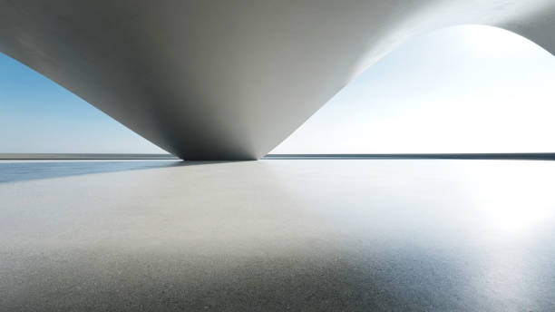 istock 3d render of abstract curve structure futuristic architecture with empty concrete floor 2171286868
