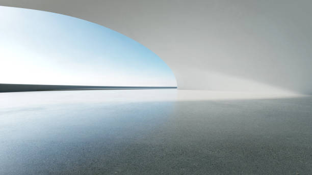 istock 3d render of abstract curve structure futuristic architecture with empty concrete floor 2171286871