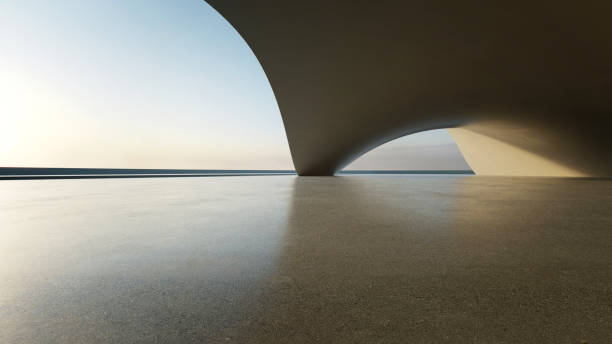 istock 3d render of abstract curve structure futuristic architecture with empty concrete floor 2171286877