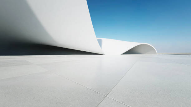 istock 3d render of abstract curve structure futuristic architecture with empty concrete floor 2171286884