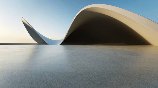 istock 3d render of abstract curve structure futuristic architecture with empty concrete floor 2171286889