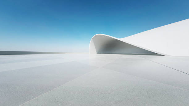 istock 3d render of abstract curve structure futuristic architecture with empty concrete floor 2171286892