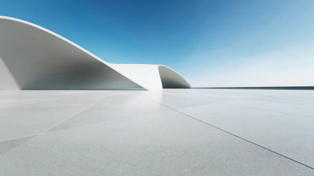 istock 3d render of abstract curve structure futuristic architecture with empty concrete floor 2171286902