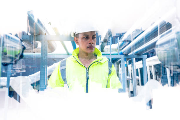istock The double exposure image of the engineer thinking overlays with cityscape image with copy space. The concept of engineering, construction, futuristic and industry. 2171287349